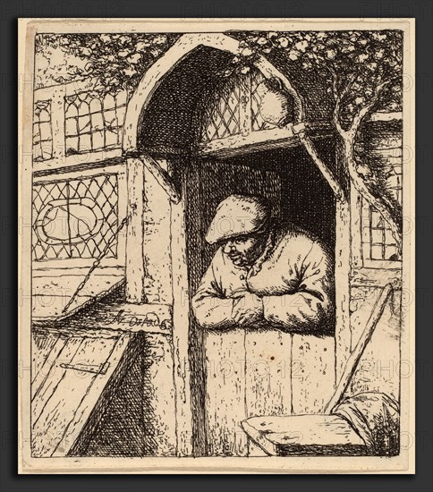 Adriaen van Ostade (Dutch, 1610 - 1685), Peasant Leaning on His Doorway, 1672, etching