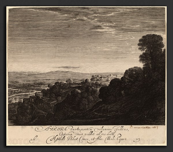 Hendrik Goudt after Adam Elsheimer (Dutch, 1585 - 1648), Landscape at Dawn: Aurora, 1613-0000, engraving