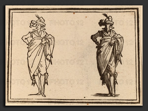 Edouard Eckman after Jacques Callot (Flemish, born c. 1600), Gentleman Viewed from the Front with Hand on Hips, 1621, woodcut