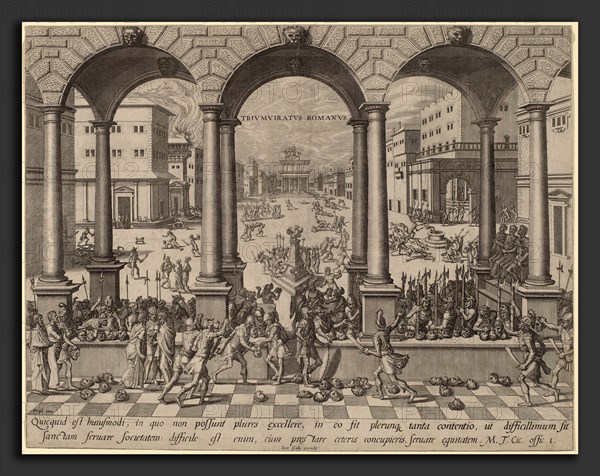 after Hans Vredeman de Vries, The Massacre under the Roman Triumvirate, engraving