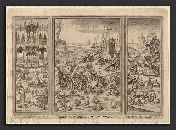 Netherlandish 16th Century after Hieronymus Bosch, Hieronymus Cock (publisher), The Last Judgment Triptych, engraving