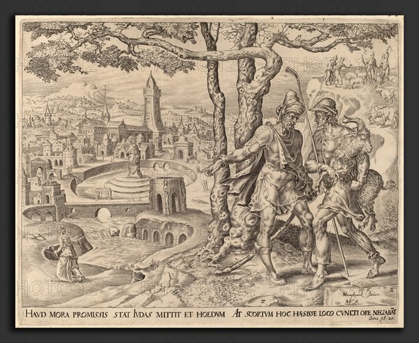 Herman Jansz Muller after Maerten van Heemskerck (Netherlandish, c. 1540 - 1617), Hirah the Adullamite with the Kid, c. 1566, engraving