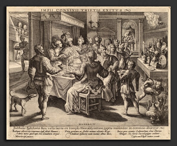Crispijn de Passe I after Maarten de Vos (Dutch, c. 1565 - 1637), Belshazzar's Feast, engraving on laid paper