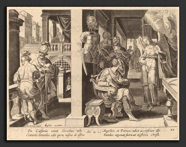 Philip Galle after Jan van der Straet (Flemish, 1537 - 1612), The Angel Commands Cornelius to Fetch Saint Peter, engraving