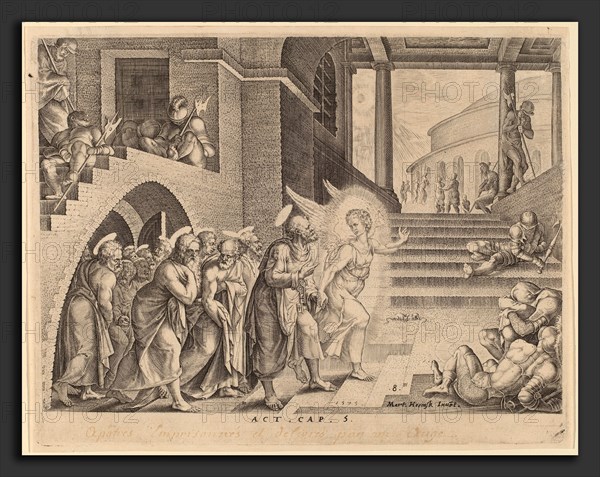 Philip Galle after Maerten van Heemskerck (Flemish, 1537 - 1612), The Apostles Delivered from Prison by an Angel, engraving