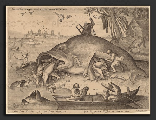Hendrik Hondius after Pieter Bruegel the Elder (after Hieronymus Bosch? (Dutch, 1573 - 1649 or after), The Big Fish Eat the Little Fish, c. 1619, engraving