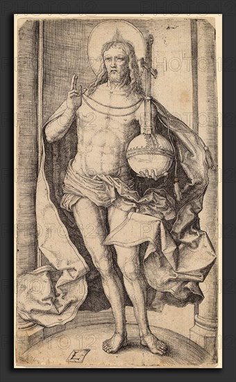 Lucas van Leyden (Netherlandish, 1489-1494 - 1533), The Savior Standing with the Globe and Cross in His Left Hand, c. 1510, engraving
