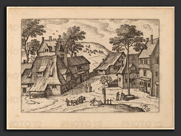 Carel Collaert (Flemish, active c. 1650), Village Square with Shrine, published in or before 1676, etching retouched with engraving