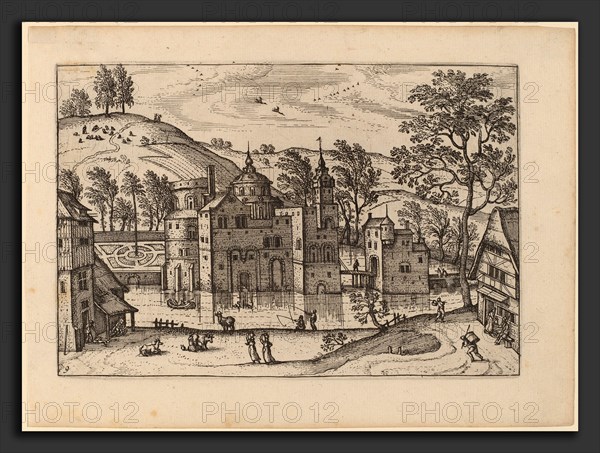 Carel Collaert (Flemish, active c. 1650), Castle with a Moat, published in or before 1676, etching retouched with engraving