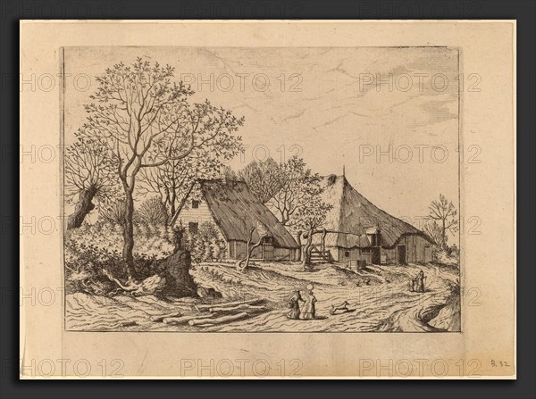Johannes and Lucas van Doetechum after the Master of the Small Landscapes (Dutch, active 1554-1572; died before 1589), Farm with Shed and Draw Well, published 1559-1561, etching retouched with engraving