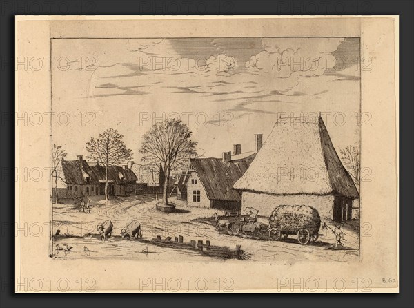 Johannes van Doetechum, the Elder and Lucas van Doetechum after Master of the Small Landscapes (Dutch, active 1554-1572; died before 1589), Village Street with Hay Cart, published 1559-1561, etching retouched with engraving