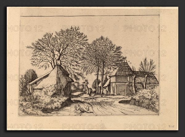 Johannes and Lucas van Doetechum after Master of the Small Landscapes (Dutch, died 1605), Road with Barn and Cottages, published 1559-1561, etching retouched with engraving