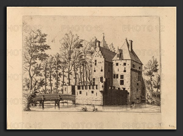 Johannes and Lucas van Doetechum after Master of the Small Landscapes (Dutch, active 1554-1572; died before 1589), Castle with Lift-Bridge, published 1559-1561, etching retouched with engraving