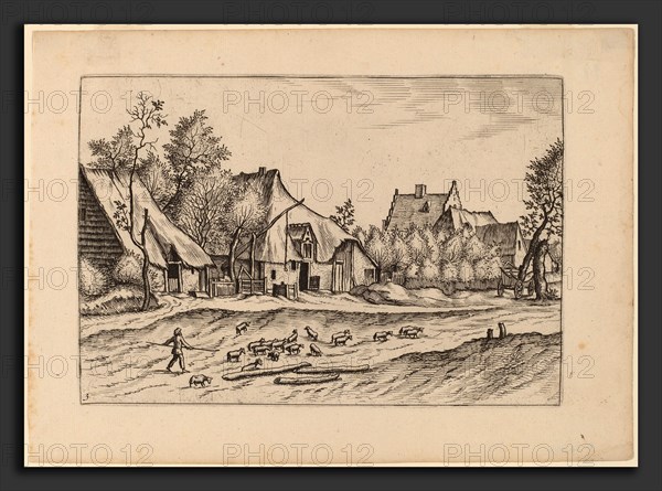 Johannes van Doetechum, the Elder and Lucas van Doetechum after Master of the Small Landscapes (Dutch, active 1554-1572; died before 1589), Farms in a Village, published in or before 1676, etching retouched with engraving