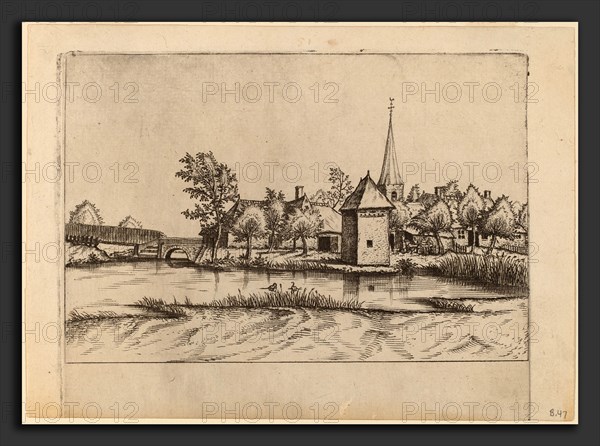 Johannes van Doetechum, the Elder and Lucas van Doetechum after Master of the Small Landscapes (Dutch, died 1605), Country Village with Church and Bridge, published 1559-1561, etching retouched with engraving