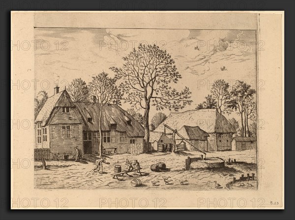 Johannes and Lucas van Doetechum after Master of the Small Landscapes (Dutch, died 1605), Farms with Draw Well, published 1559-1561, etching retouched with engraving
