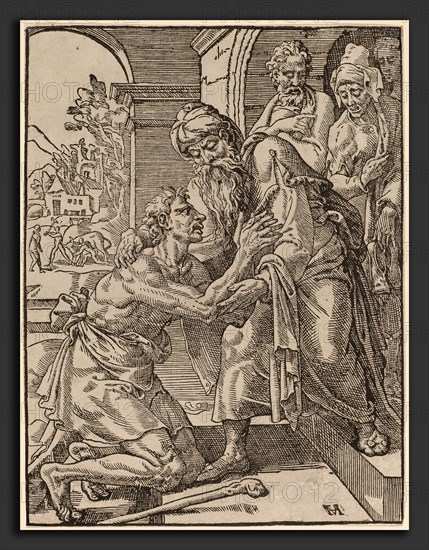 Dirck Volckertz Coornhert after Maerten van Heemskerck (Netherlandish, 1522 - 1590), The Return of the Prodigal Son, c. 1548, woodcut on laid paper