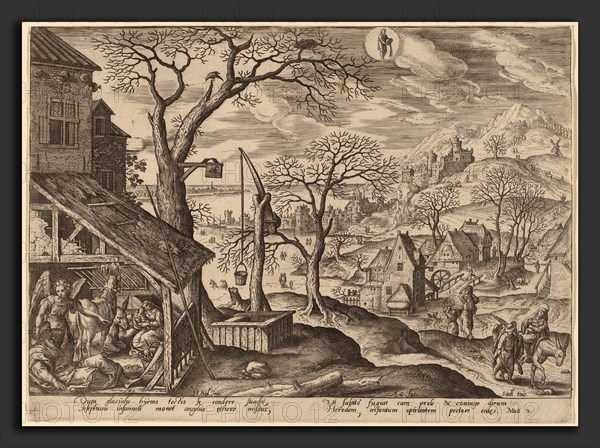 Adriaen Collaert after Hans Bol (Flemish, c. 1560 - 1618), The Nativity and the Flight into Egypt (Aquarius), 1585, engraving