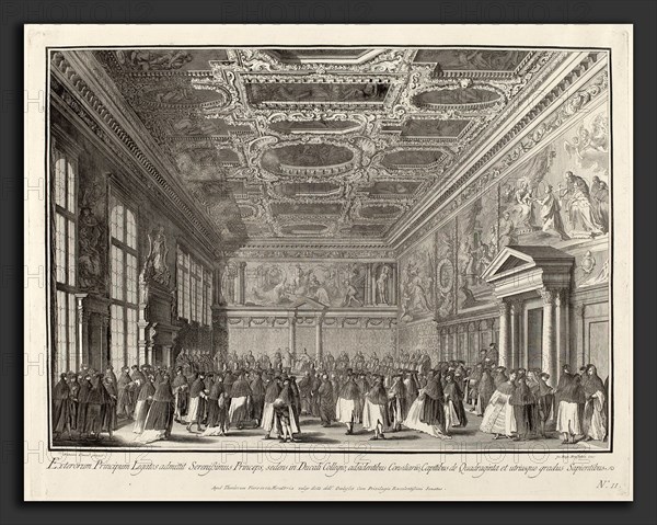 Giovanni Battista Brustolon after Canaletto (Italian, 1712 - 1796), Reception by the Doge of Foreign Ambassadors in the Sala del Collegio, 1763-1766, etching and engraving on laid paper