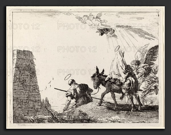Giovanni Domenico Tiepolo (Italian, 1727 - 1804), The Flight with Obelisk at the Left, published 1753, etching