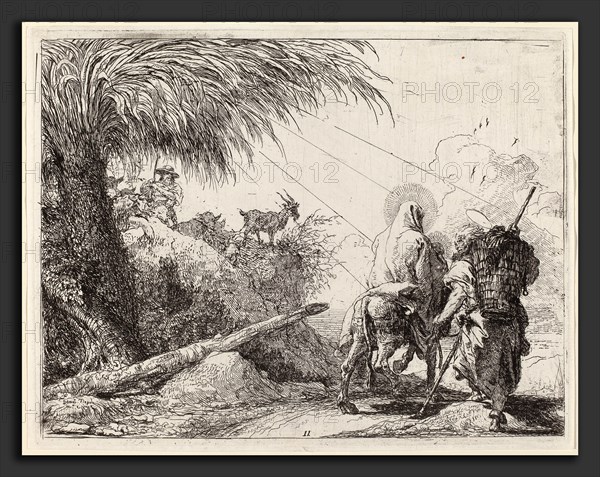 Giovanni Domenico Tiepolo (Italian, 1727 - 1804), The Flight, Holy Family at the Right, Joseph Looking to the Left, published 1753, etching