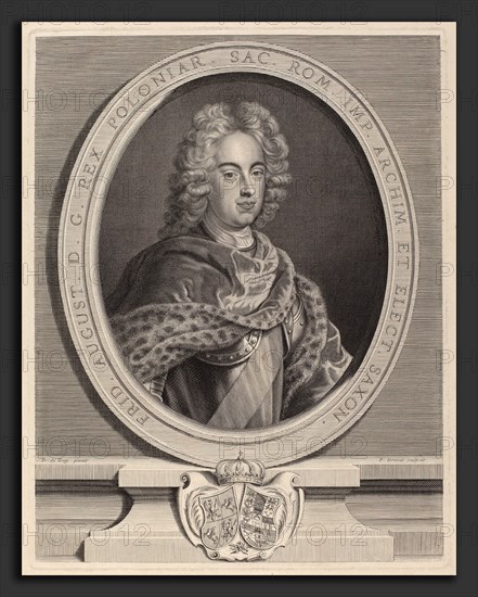 Pierre Drevet, after Francois de Troy (French, 1663 - 1738), Frédéric Auguste III, roi de Pologne, engraving on laid paper [proof]