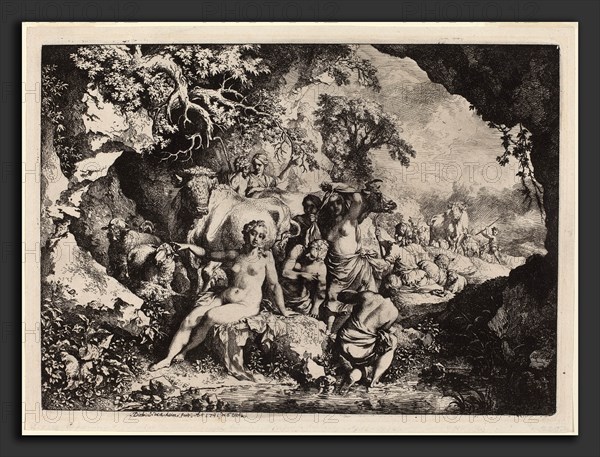 Christian Wilhelm Ernst Dietrich (German, 1712 - 1774), Nymphs Bathing in a Cave, 1741, etching on laid paper