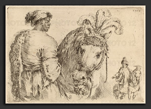 Stefano Della Bella (Italian, 1610 - 1664), Negro Feeding a Horse, probably 1662, etching on laid paper [restrike]
