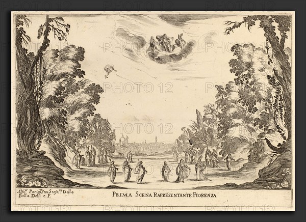 Stefano Della Bella (Italian, 1610 - 1664), Prima Scena Representanta Firenza, 1637, etching on laid paper [restrike]