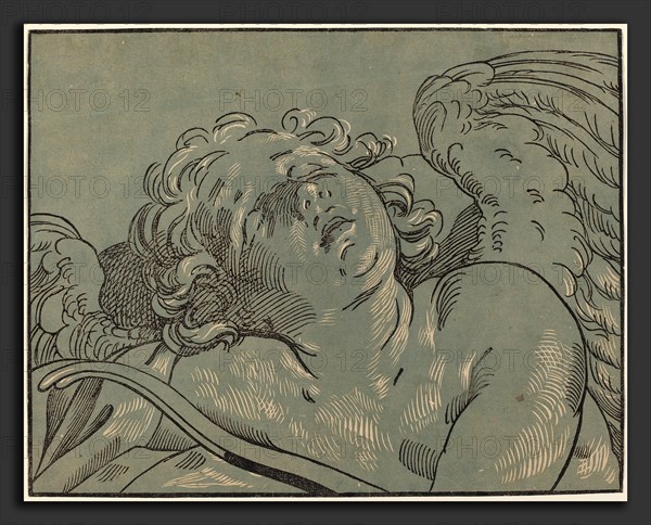 Bartolomeo Coriolano after Guido Reni (Italian, active 1627-1653), Cupid Asleep, chiaroscuro woodcut