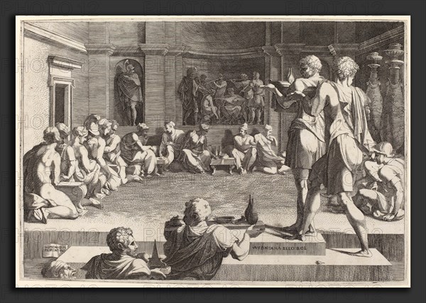 Domenico del Barbiere after Francesco Primaticcio (Italian, c. 1506 - probably 1565-1575), The Banquet of Alexander the Great, 1544-46, engraving on laid paper