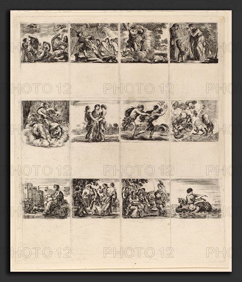 Stefano Della Bella (Italian, 1610 - 1664), Mythological Playing Cards, 1644, 12 etchings on one sheet