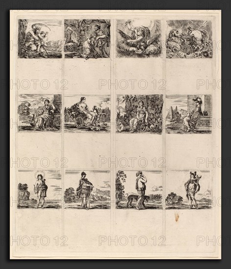 Stefano Della Bella (Italian, 1610 - 1664), Mythological Playing Cards, 1644, 12 etchings on one sheet