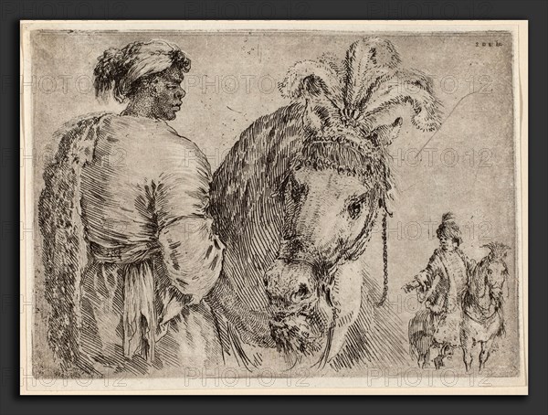 Stefano Della Bella (Italian, 1610 - 1664), Negro Feeding a Horse, probably 1662, etching