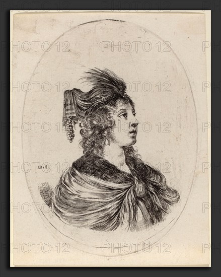Stefano Della Bella (Italian, 1610 - 1664), Woman in a Feathered Turban, Turned to the Right, 1649-1650, etching on laid paper
