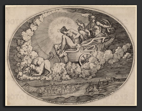 Agostino dei Musi after Luca Penni (Italian, c. 1490 - 1536 or after), The Chariot of Diana, 1541, engraving