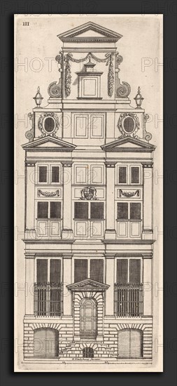 Vignola (author) and anonymous engraver after Philips Vingboons (Italian, 1507 - 1573), Dutch Facade Elevation: pl. 3, c. 1642, engraving on laid paper