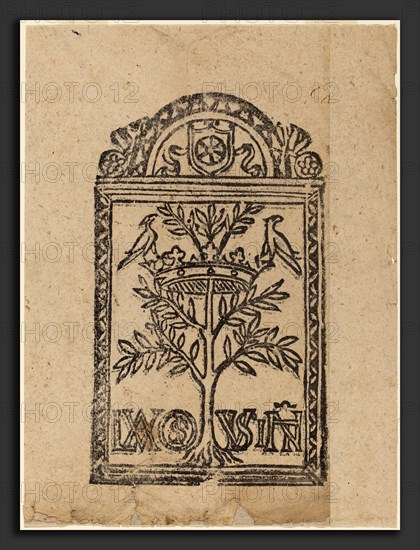 Italian 16th Century, Tree with Crown and Two Birds, 16th century, woodcut