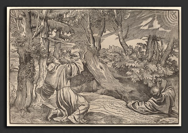 Titian (German, active c. 1530-1550), Saint Francis Receiving the Stigmata, c. 1530, woodcut on laid paper