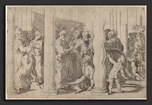 Parmigianino after Raphael (Italian, 1503 - 1540), Peter and John at the Gate of the Temple, etching