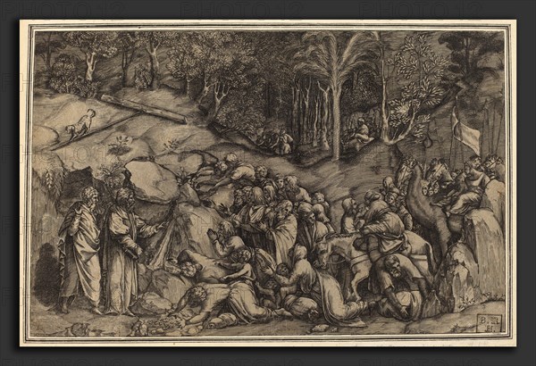 Lorenzo de Musi (Italian, active 1554), Moses Striking the Rock, engraving