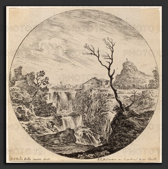 Stefano Della Bella (Italian, 1610 - 1664), Waterfall with Three Tiers, 1646, etching
