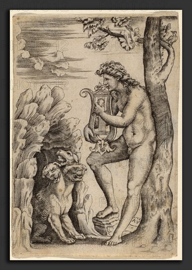 Agostino dei Musi (Italian, c. 1490 - 1536 or after), Orpheus, 1528, engraving