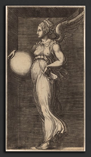 Giorgio Ghisi possibly after Giulio Romano (Italian, 1520 - 1582), Allegorical Figure Holding a Sphere, mid 1560s, engraving on laid paper