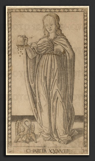 Master of the E-Series Tarocchi (Italian, active c. 1465), Charita (Charity), c. 1465, engraving with traces of gilding