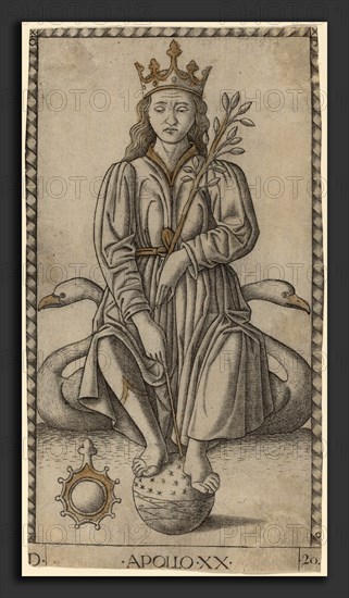 Master of the E-Series Tarocchi (Italian, active c. 1465), Apollo, c. 1465, engraving with gilding