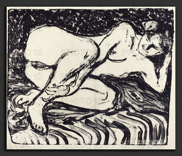 Ernst Ludwig Kirchner, Reclining Nude (Liegender Akt), German, 1880 - 1938, 1907-1908, lithograph on wove paper
