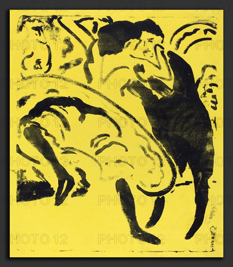 Ernst Ludwig Kirchner, Dancing Couple (Tanzpaar), German, 1880 - 1938, 1909, lithograph on yellow wove paper