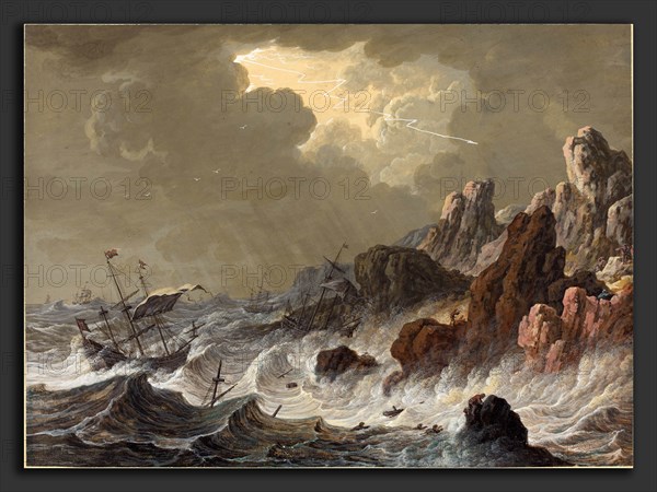 Johann Christoph Dietzsch (German, 1710 - 1769), Storm-Tossed Ships Wrecked on a Rocky Coast, gouache on vellum