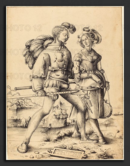 Circle of Urs Graf I (Swiss, c. 1485 - 1527-1529), A Soldier Walking with a Camp Follower, 1523, pen and black ink on laid paper